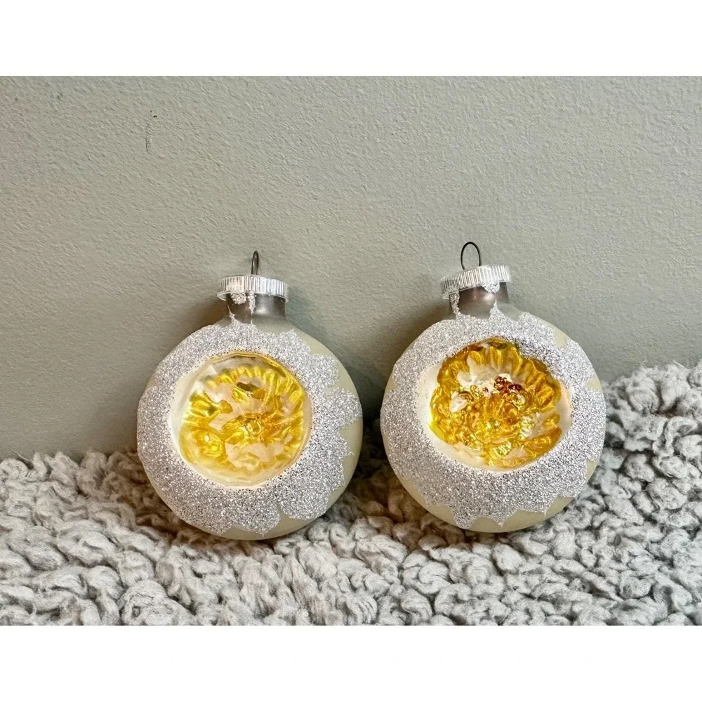 Vintage West Germany Glass Reflector Ornaments Set (5) Hand Painted Bavaria